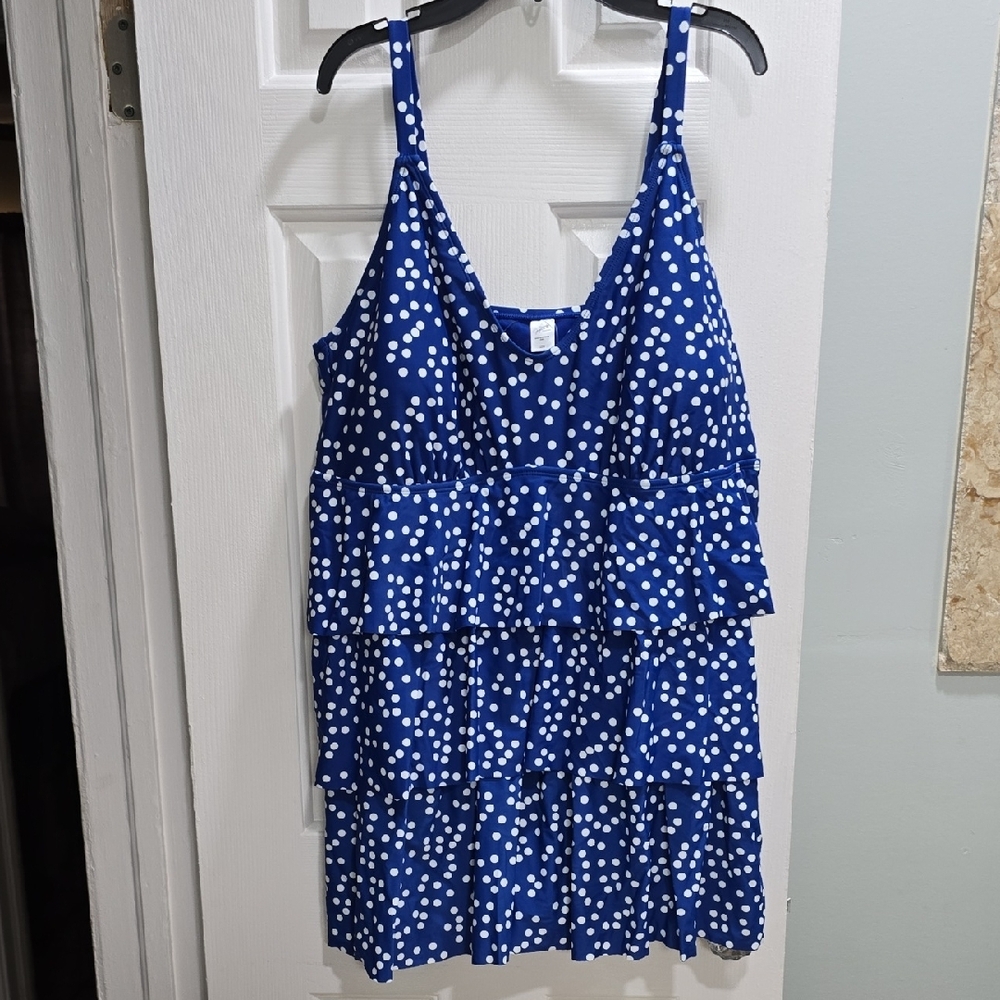 Blue Polka Dot Tiered Swimsuit